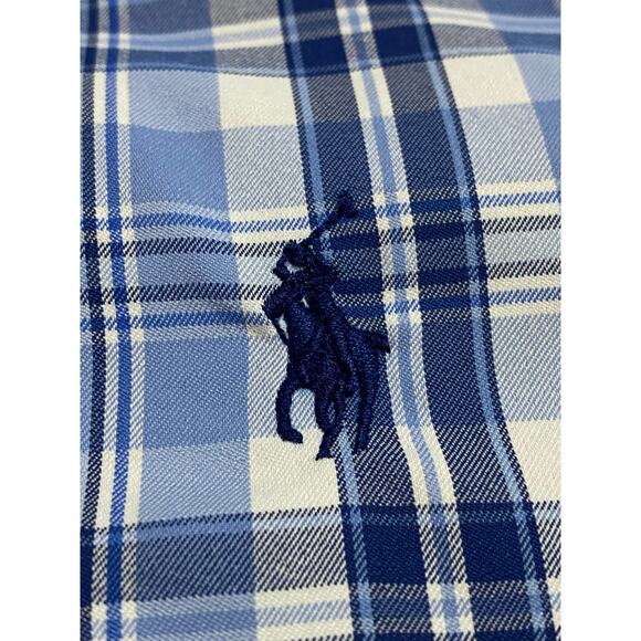 Polo Ralph Lauren Blue Plaid Nylon Blend Shirt Size XL Long Sleeve Performance - Picture 6 of 8